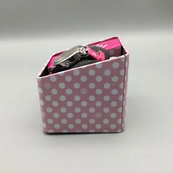Barbie Watch Kids Girl Youth 28mm Pink Silver Tone With Metal Box New Battery - Picture 4 of 8